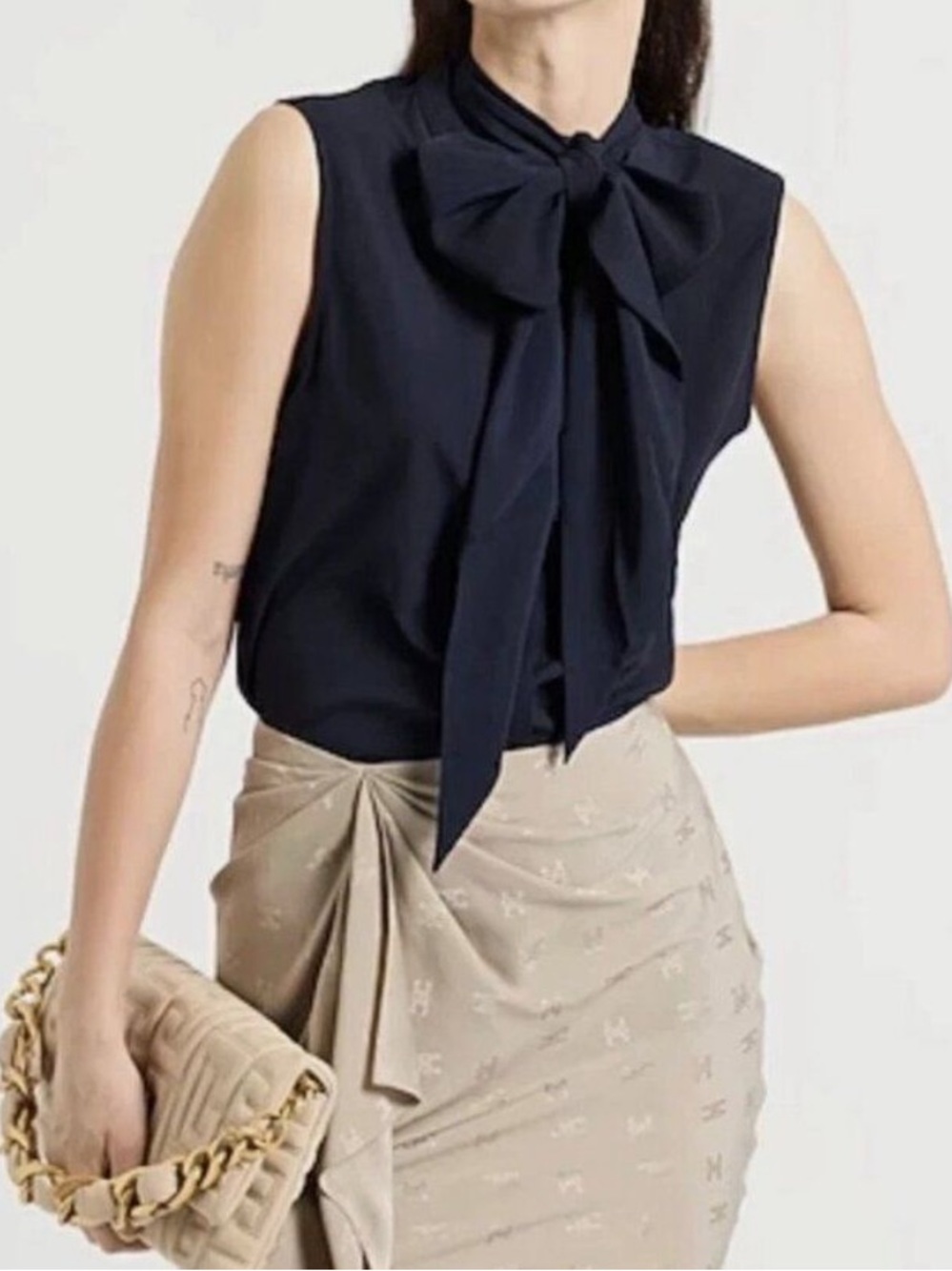 Tory Burch Sleeveless Bow Blouse Navy
